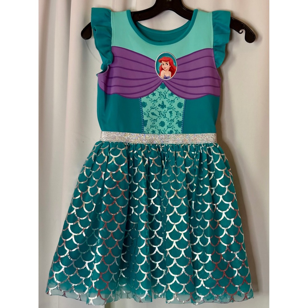 Disney Princess Ariel Little Mermaid Teal Scale Dress Girls Size M 7-8 SD4526